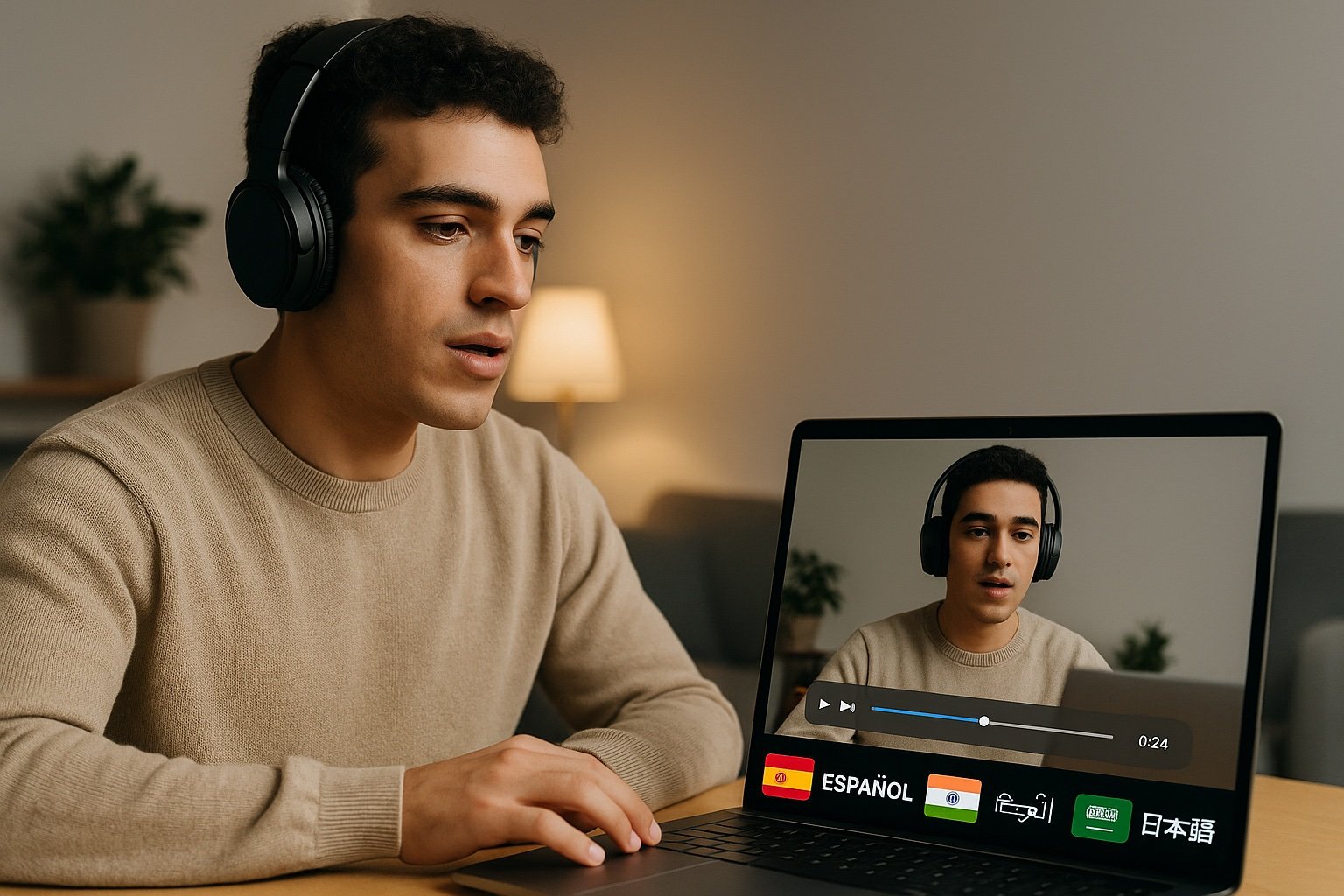 influencer doblando un video a Español